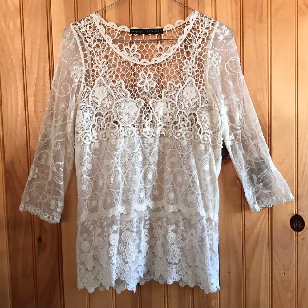ZARA lace top beige Sz Small